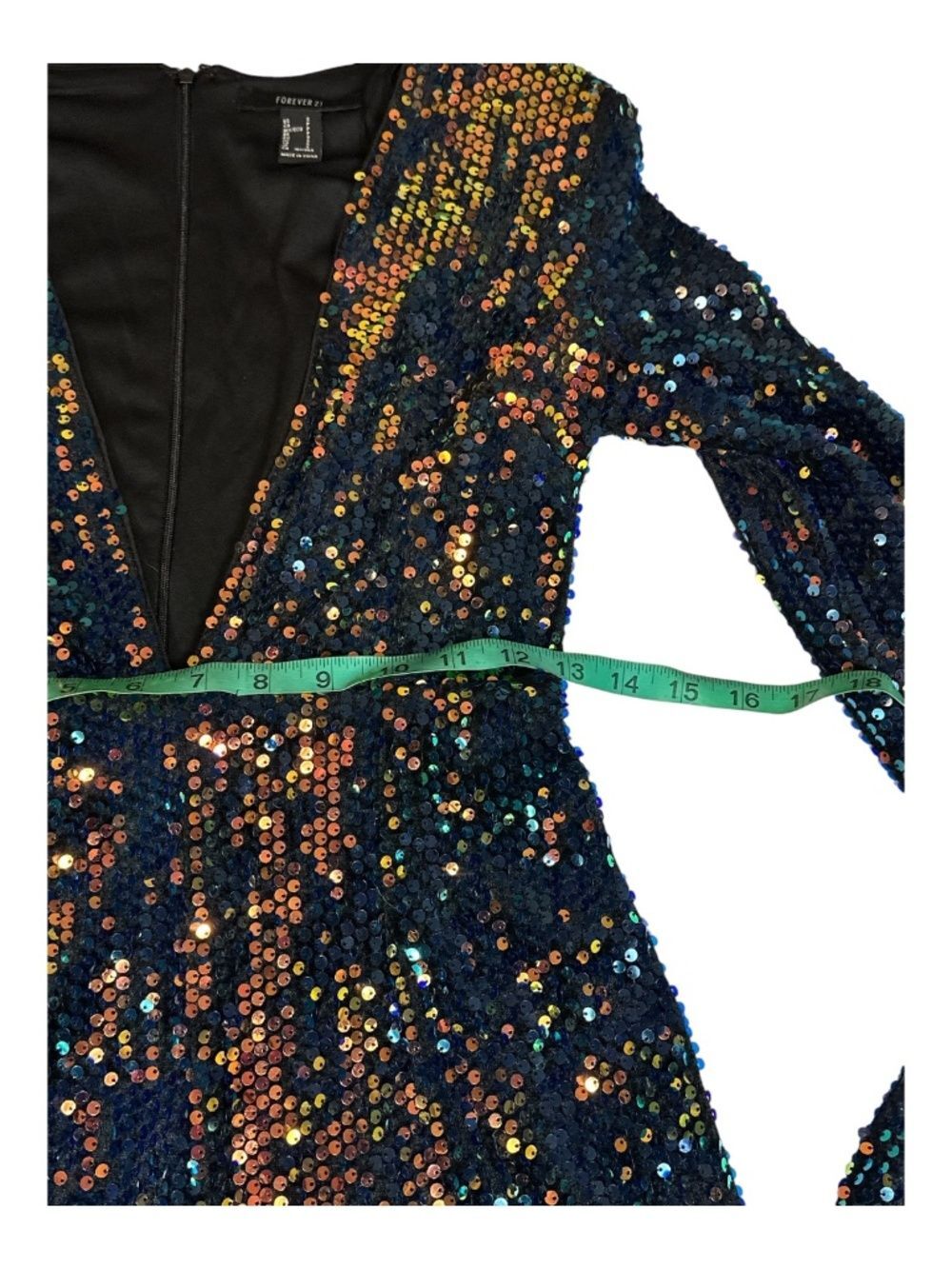 Sequin Romper Small Multicolor Deep V Long Sleeve Party - Picture 7 of 11